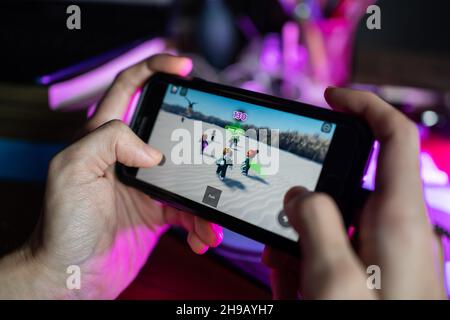 Lagos, Portugal: February 2021; Young boy playing the online game platform,  Roblox on a PC at home Stock Photo - Alamy