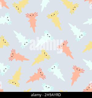 Cute cartoon axolotl. Seamless pattern. Vector. Stock Vector