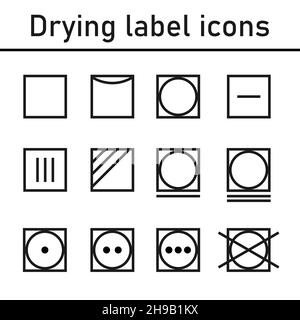 Drying label outline icons vector set isolated on white background - Laundry symbols Stock Vector