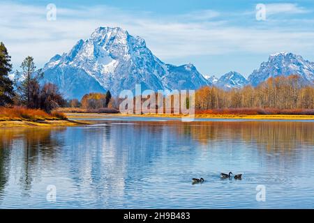 Grand Tetons from Oxbow Bend, Grand Teton National Park, Wyoming State, USA Stock Photo