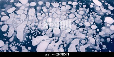 Frozen bubbles of Abraham Lake, Alberta, Canada Stock Photo