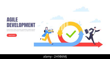 Agile development methodology business concept flat style design vector illustration isolated on white background. Stock Vector