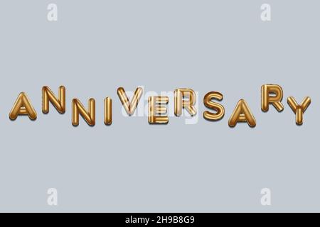 anniversary written with golden foil balloons. anniversary lettering realistic gold balloons, anniversary typography background. copy space, vector de Stock Vector
