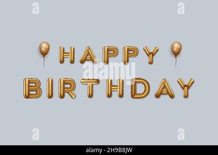 happy birthday written with golden foil balloons. happy birthday background with golden balloons. happy birthday banner, vector design Stock Vector