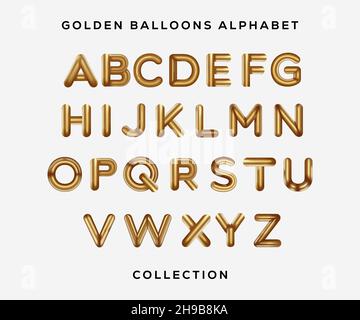 golden balloons alphabet collection. realistic golden balloons letters. vector design. isolated design Stock Vector