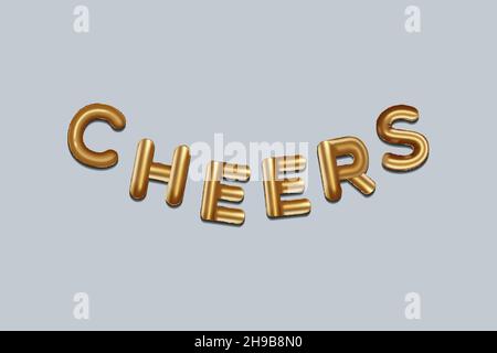 cheers written with golden foil balloons. cheers lettering realistic gold balloons, cheers typography background. vector design, isolated Stock Vector