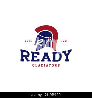 letter R with spartan helmet logo symbol icon vector graphic design illustration idea creative Stock Vector