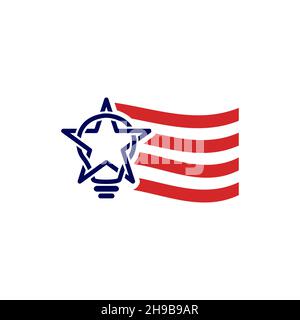 lamp star idea with american flag logo symbol icon vector graphic design illustration idea creative Stock Vector