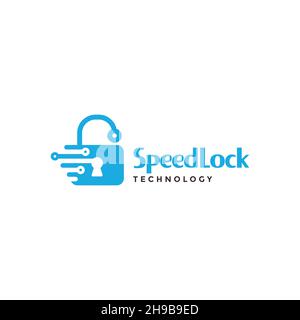 padlock with speed tech logo symbol icon vector graphic design illustration idea creative Stock Vector