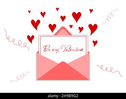 Be my Valentine letter in envelope isolated. Valentines Day greeting card. Vector flat illustration. Stock Vector