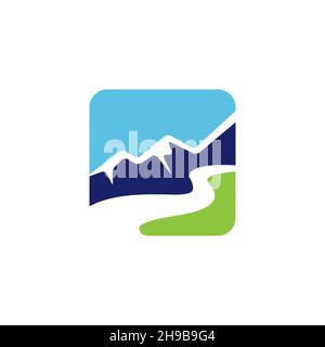square panoramic view mountain with road logo symbol icon vector graphic design illustration idea creative Stock Vector