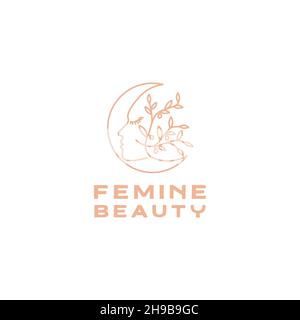 lines woman face with leaf feminine  logo symbol icon vector graphic design illustration idea creative Stock Vector