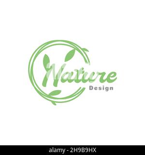 plant vines circle green logo symbol icon vector graphic design illustration idea creative Stock Vector