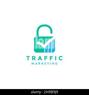 lock key with traffic marketing logo symbol icon vector graphic design illustration idea creative Stock Vector