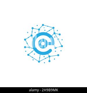 initial e with lines connect technology logo symbol icon vector graphic design illustration idea creative Stock Vector
