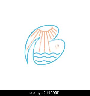 initial B beach art lines  logo symbol icon vector graphic design illustration idea creative Stock Vector