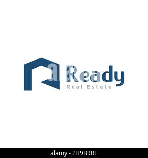 shape R with home logo symbol icon vector graphic design illustration idea creative Stock Vector