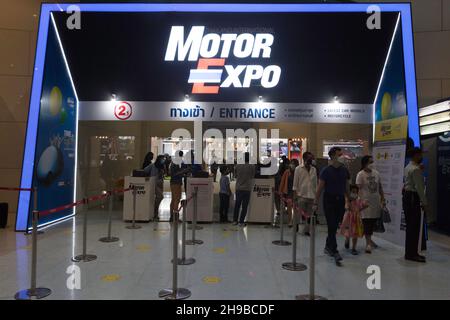 Parkked, Nonthaburi, Thailand. 4th Dec, 2021. Entrance door to motor expo 2021.The event ''The 38th Motor Expo - Motor Expo 2021'' under the concept of ''Happy Motor Vehicles'' (TIME to ENJOY!), a meeting place and exchanging opinions of those who love cars This event collects new cars of the year. with full promotions for the end of the year 2021, starting from 1-12 December 2021 at the IMPACT Challenger 1-3 Building, Muang Thong Thani. (Credit Image: © Atiwat Silpamethanont/Pacific Press via ZUMA Press Wire) Stock Photo