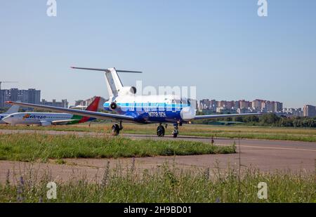 Kyiv, Ukraine - June 27, 2020: Aircraft Yakovlev Yak-40, Motor Sich Airlines. Plane UR-88310 Stock Photo