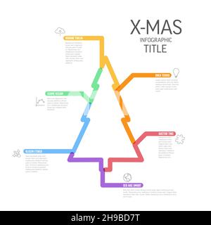 Vector christmas tree Infographic report template made from thick marker lines and icons in the shape of christmas tree piece with icons and descripti Stock Vector