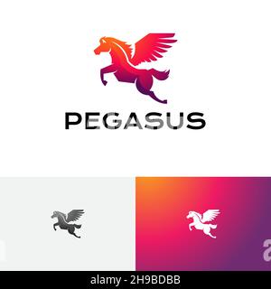 Great Pegasus Flying Jumping Winged Horse Logo Stock Vector