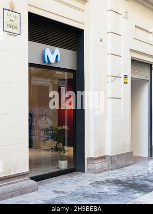 VALENCIA, SPAIN - NOVEMBER 29, 2021: Movistar is a major telecommunications provider owned by Telefónica Stock Photo