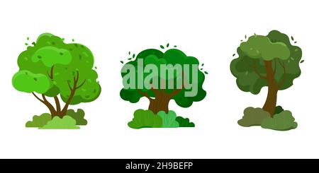 Set of three trees with green crown Stock Vector