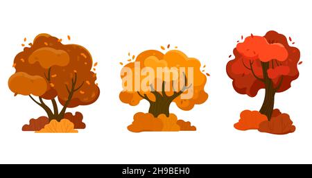 Set of three trees with autumn crown Stock Vector