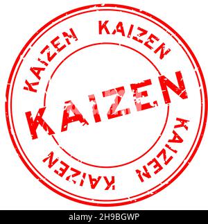 Grunge red kaizen word round rubber seal stamp on white background Stock Vector