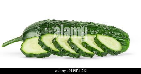 Sliced cucumber isolated on white background with clipping path. Stock Photo