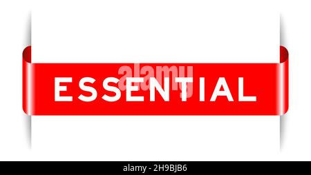 Red color inserted label banner with word essential on white background Stock Vector