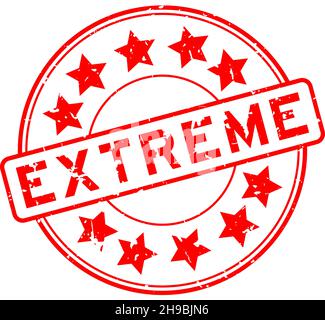 Grunge red extreme word with star icon round rubber seal stamp on white background Stock Vector