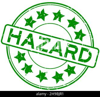 Grunge green hazard word round rubber seal stamp on white background Stock Vector
