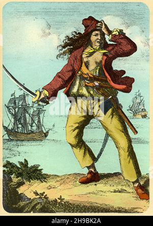 Portrait of the female pirate Mary Read (1690-1720). Stock Photo