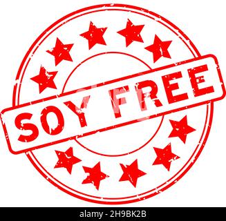 Grunge red soy free word round rubber seal stamp on white background ...