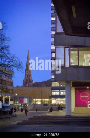 Edinburgh, Scotland, UK - Buccleuch and Greyfriars Free Church of Scotland spire from George Square at dusk Stock Photo