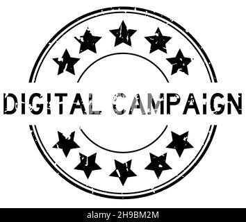 Grunge black digital campaign word with star icon round rubber seal stamp on white background Stock Vector