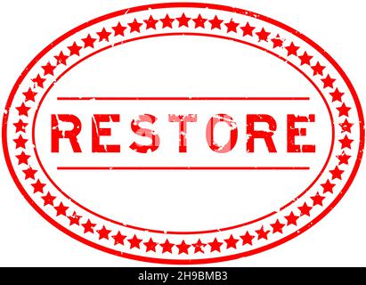 Grunge red restore word oval rubber seal stamp on white background Stock Vector