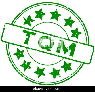 Grunge green TQM (Abbreviation of total quality management) word with star icon round rubber seal stamp on white background Stock Vector