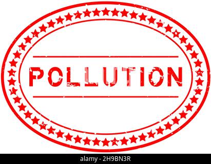 Grunge red pollution word oval rubber seal stamp on white background Stock Vector