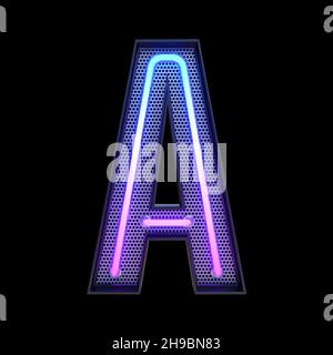 Neon retro Light Alphabet letter A isolated on a black background with Clipping Path. 3d illustration. Stock Photo