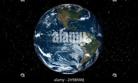 Planet earth globe view from spaceflight with realistic earth surface from space and world map as in outer space point of view . Elements of this Stock Photo