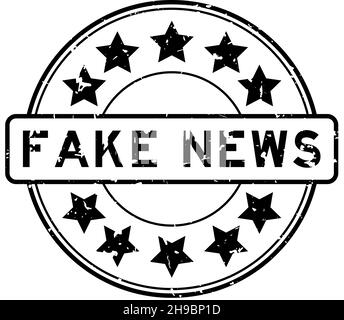 Grunge black fake news word with star icon round rubber seal stamp on white background Stock Vector