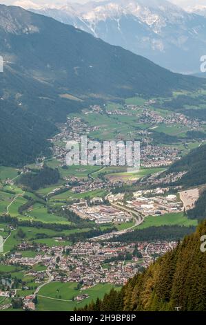 Neustift im Stubaital and Stubai Valley as seen from the summit of Elfer Mountain, Tyrol, Austria Stock Photo