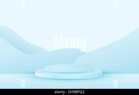 Abstract gradient blue pastel design template artwork of 3d show case stand template. Minimal style for standing product background. Stock Vector