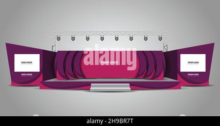 Event Stage design for business conferences, corporate projects presentations, shareholders event or meeting with slides on projection screens. Stock Vector