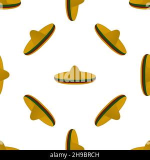 Pattern mexican hats sombrero, beautiful caps in white background. Caps pattern consisting of collection mexican hats sombrero for wearing. Pattern of Stock Vector