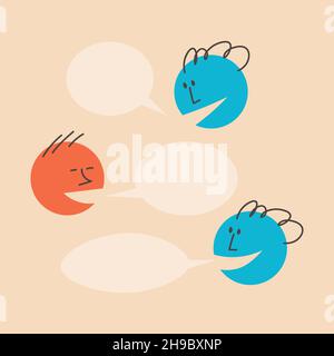 Dialogue template. People talk, argue. The man says something, his interlocutor jokes and answers, speech bubbles above them. Question and answer Stock Vector