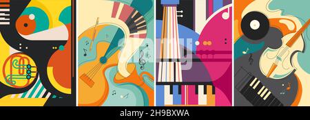 Set of classical music posters. Placard designs in different styles. Stock Vector