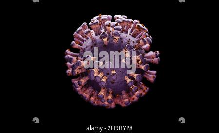 Illustration of a single virus cell model against dark background Stock Photo